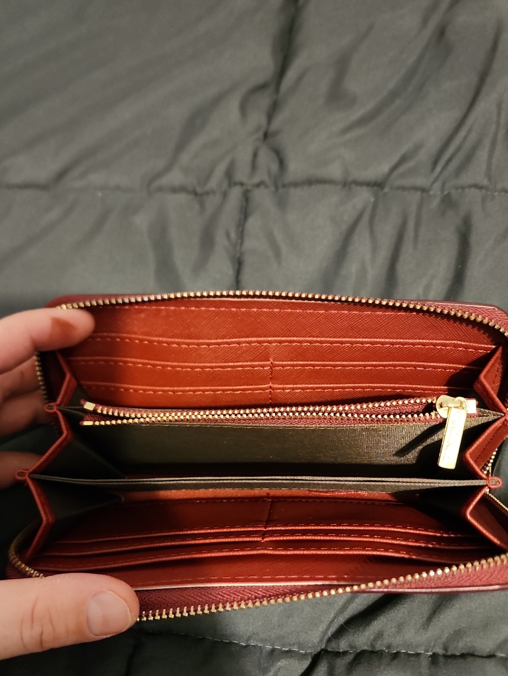 CHANEL Quilted Zip-Around Leather Wallet in Burgundy with Gold Logo - Picture 6 of 7